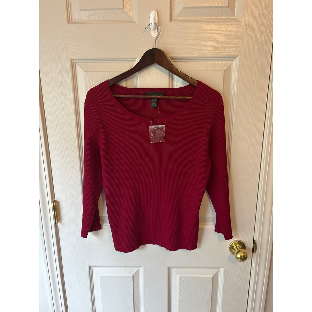 Spenser Jeremy Ribbed Henley Top Womens XL Red Silk Blend Knit 3/4 Sleeve Top